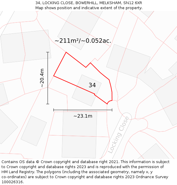 34, LOCKING CLOSE, BOWERHILL, MELKSHAM, SN12 6XR: Plot and title map