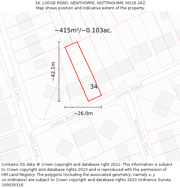 34, LODGE ROAD, NEWTHORPE, NOTTINGHAM, NG16 2AZ: Plot and title map