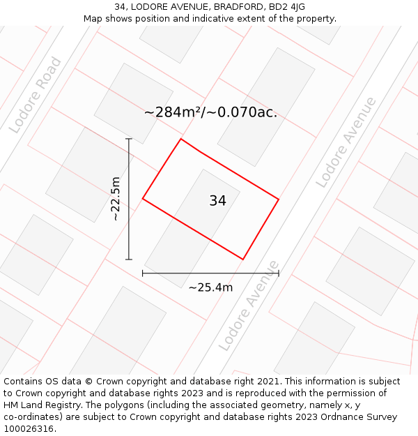 34, LODORE AVENUE, BRADFORD, BD2 4JG: Plot and title map