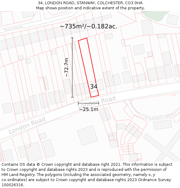34, LONDON ROAD, STANWAY, COLCHESTER, CO3 0HA: Plot and title map