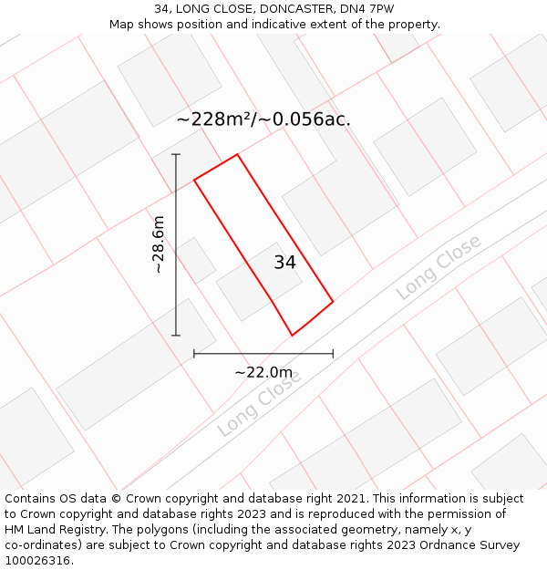 34, LONG CLOSE, DONCASTER, DN4 7PW: Plot and title map