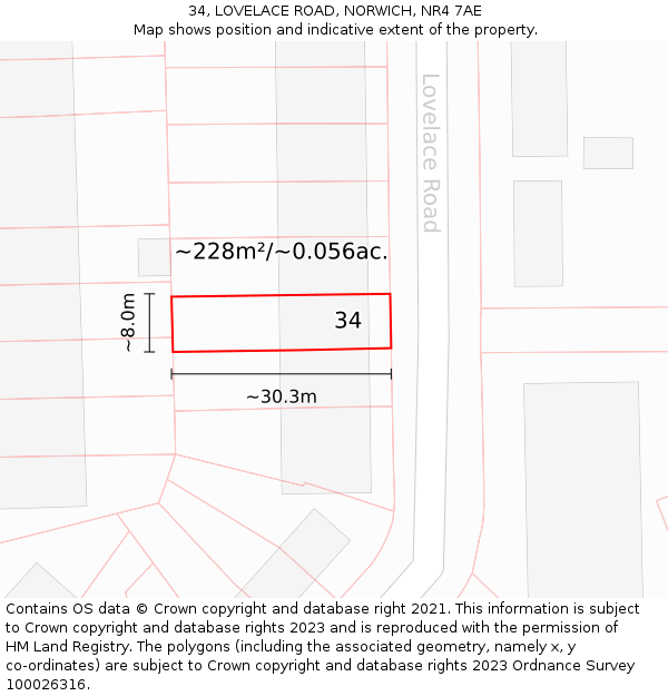 34, LOVELACE ROAD, NORWICH, NR4 7AE: Plot and title map