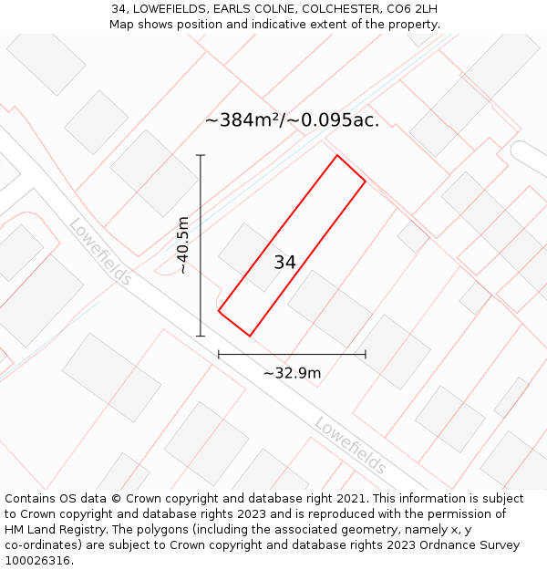 34, LOWEFIELDS, EARLS COLNE, COLCHESTER, CO6 2LH: Plot and title map