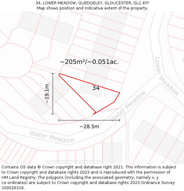 34, LOWER MEADOW, QUEDGELEY, GLOUCESTER, GL2 4YY: Plot and title map