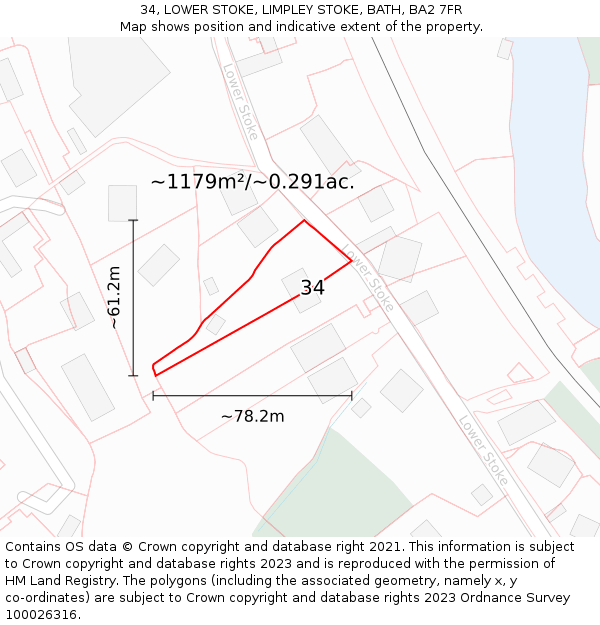 34, LOWER STOKE, LIMPLEY STOKE, BATH, BA2 7FR: Plot and title map