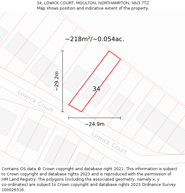 34, LOWICK COURT, MOULTON, NORTHAMPTON, NN3 7TZ: Plot and title map
