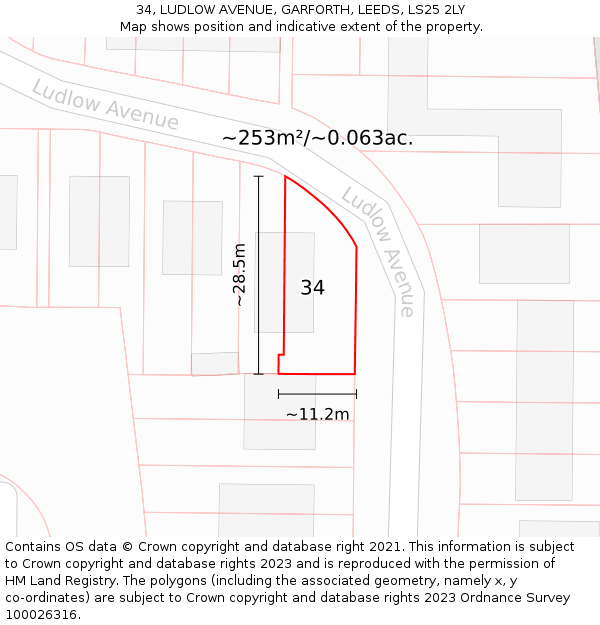 34, LUDLOW AVENUE, GARFORTH, LEEDS, LS25 2LY: Plot and title map