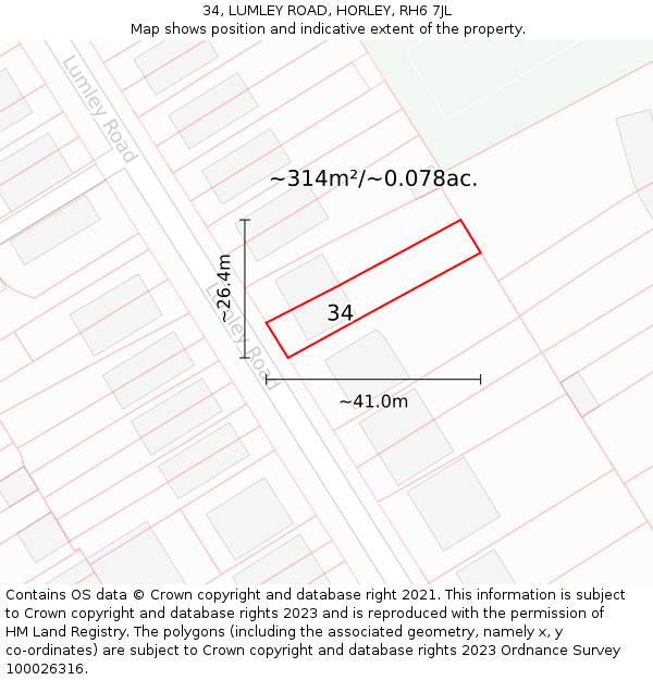 34, LUMLEY ROAD, HORLEY, RH6 7JL: Plot and title map