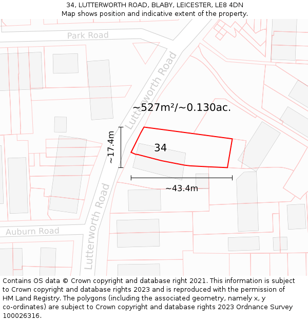 34, LUTTERWORTH ROAD, BLABY, LEICESTER, LE8 4DN: Plot and title map