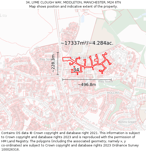 34, LYME CLOUGH WAY, MIDDLETON, MANCHESTER, M24 6TN: Plot and title map