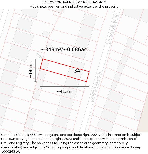 34, LYNDON AVENUE, PINNER, HA5 4QG: Plot and title map