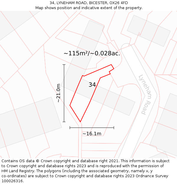 34, LYNEHAM ROAD, BICESTER, OX26 4FD: Plot and title map