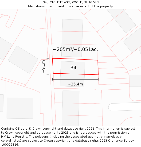 34, LYTCHETT WAY, POOLE, BH16 5LS: Plot and title map