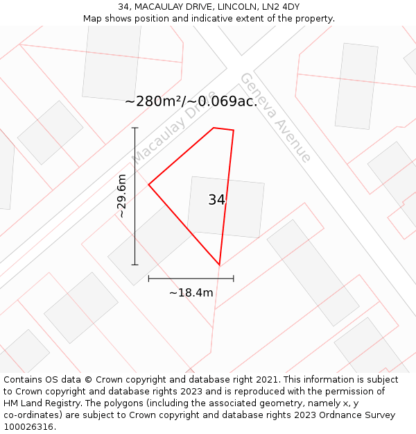34, MACAULAY DRIVE, LINCOLN, LN2 4DY: Plot and title map