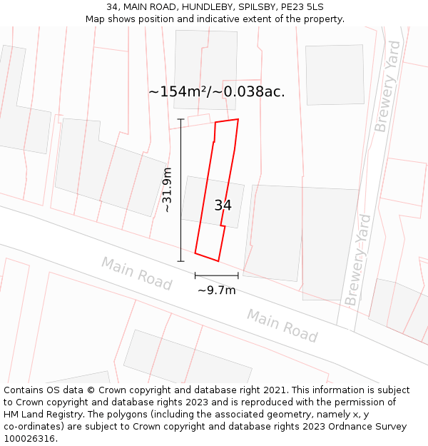 34, MAIN ROAD, HUNDLEBY, SPILSBY, PE23 5LS: Plot and title map