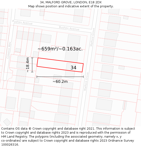 34, MALFORD GROVE, LONDON, E18 2DX: Plot and title map