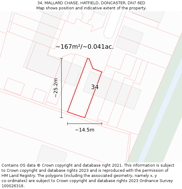34, MALLARD CHASE, HATFIELD, DONCASTER, DN7 6ED: Plot and title map