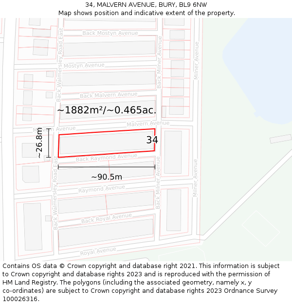 34, MALVERN AVENUE, BURY, BL9 6NW: Plot and title map