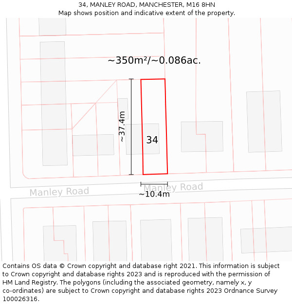 34, MANLEY ROAD, MANCHESTER, M16 8HN: Plot and title map