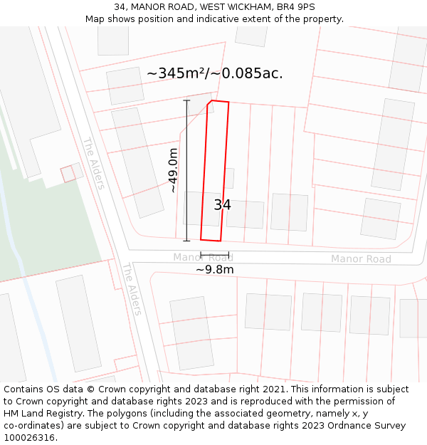34, MANOR ROAD, WEST WICKHAM, BR4 9PS: Plot and title map