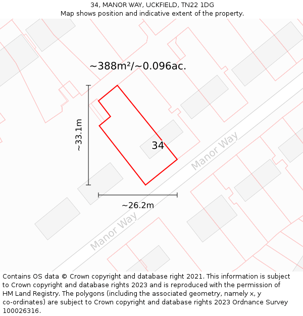 34, MANOR WAY, UCKFIELD, TN22 1DG: Plot and title map