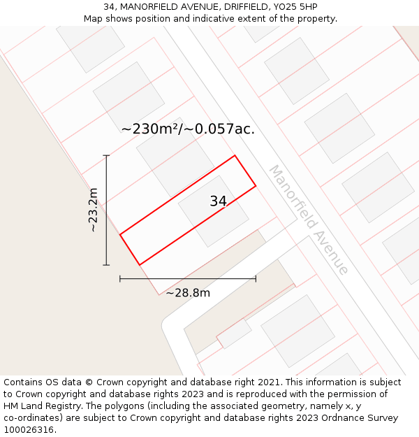 34, MANORFIELD AVENUE, DRIFFIELD, YO25 5HP: Plot and title map