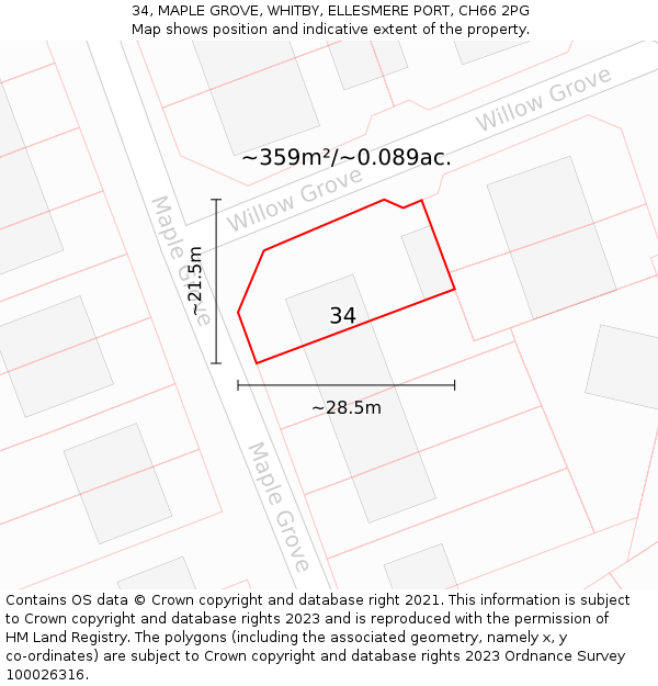34, MAPLE GROVE, WHITBY, ELLESMERE PORT, CH66 2PG: Plot and title map