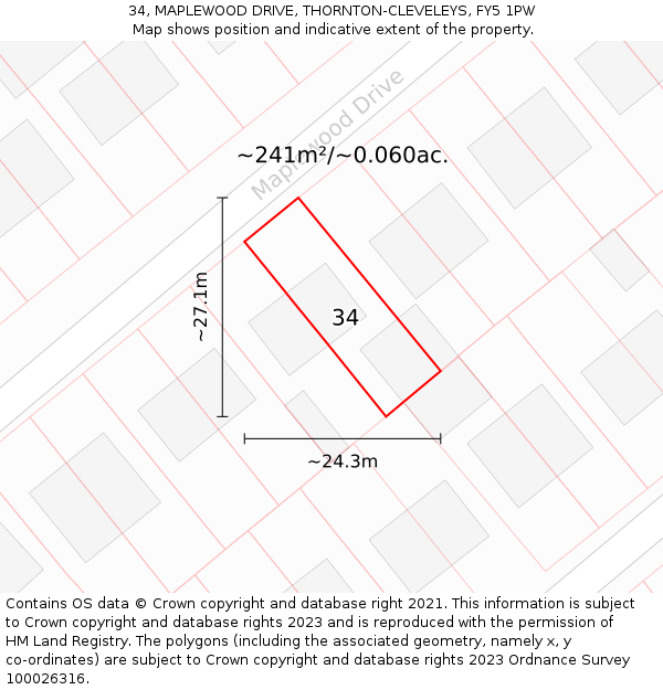 34, MAPLEWOOD DRIVE, THORNTON-CLEVELEYS, FY5 1PW: Plot and title map