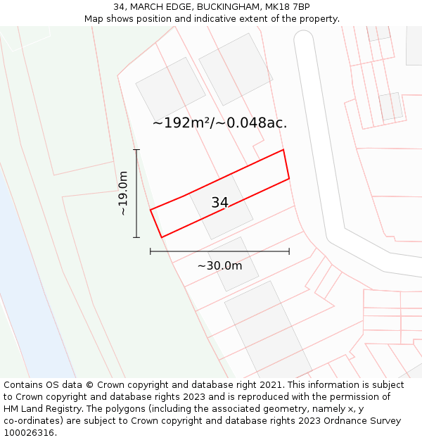 34, MARCH EDGE, BUCKINGHAM, MK18 7BP: Plot and title map