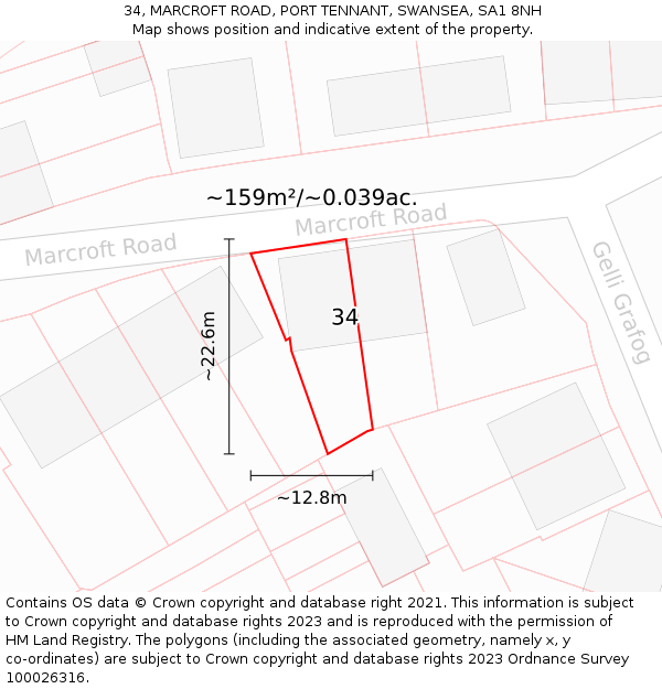 34, MARCROFT ROAD, PORT TENNANT, SWANSEA, SA1 8NH: Plot and title map