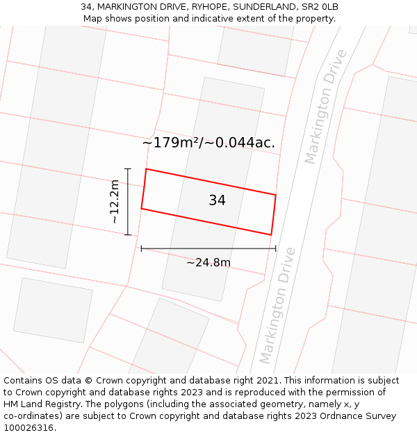 34, MARKINGTON DRIVE, RYHOPE, SUNDERLAND, SR2 0LB: Plot and title map