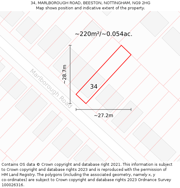 34, MARLBOROUGH ROAD, BEESTON, NOTTINGHAM, NG9 2HG: Plot and title map