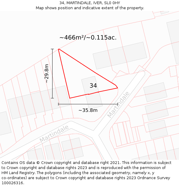 34, MARTINDALE, IVER, SL0 0HY: Plot and title map