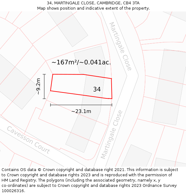 34, MARTINGALE CLOSE, CAMBRIDGE, CB4 3TA: Plot and title map