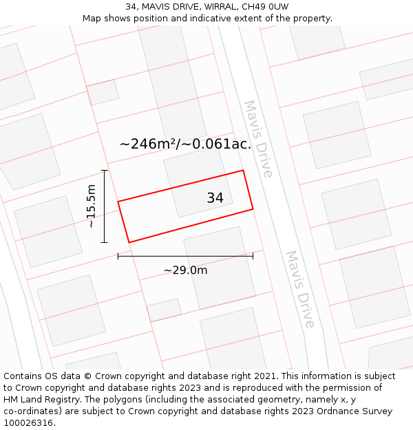 34, MAVIS DRIVE, WIRRAL, CH49 0UW: Plot and title map