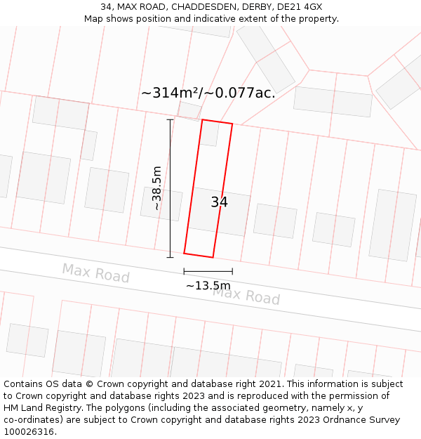 34, MAX ROAD, CHADDESDEN, DERBY, DE21 4GX: Plot and title map