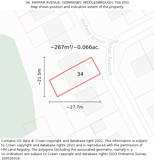 34, MAYFAIR AVENUE, NORMANBY, MIDDLESBROUGH, TS6 0SG: Plot and title map