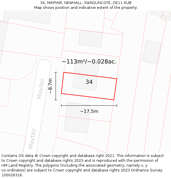 34, MAYFAIR, NEWHALL, SWADLINCOTE, DE11 0UB: Plot and title map