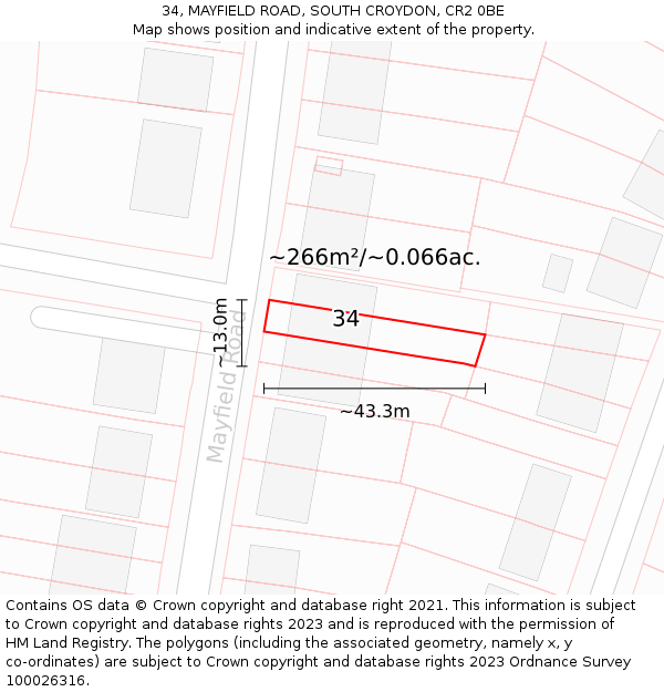 34, MAYFIELD ROAD, SOUTH CROYDON, CR2 0BE: Plot and title map