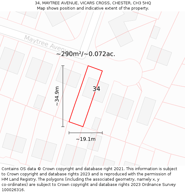 34, MAYTREE AVENUE, VICARS CROSS, CHESTER, CH3 5HQ: Plot and title map