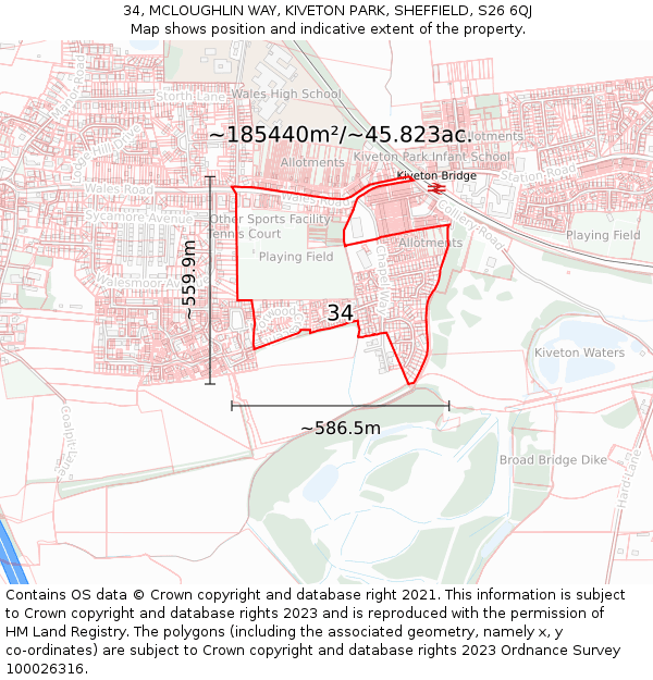 34, MCLOUGHLIN WAY, KIVETON PARK, SHEFFIELD, S26 6QJ: Plot and title map