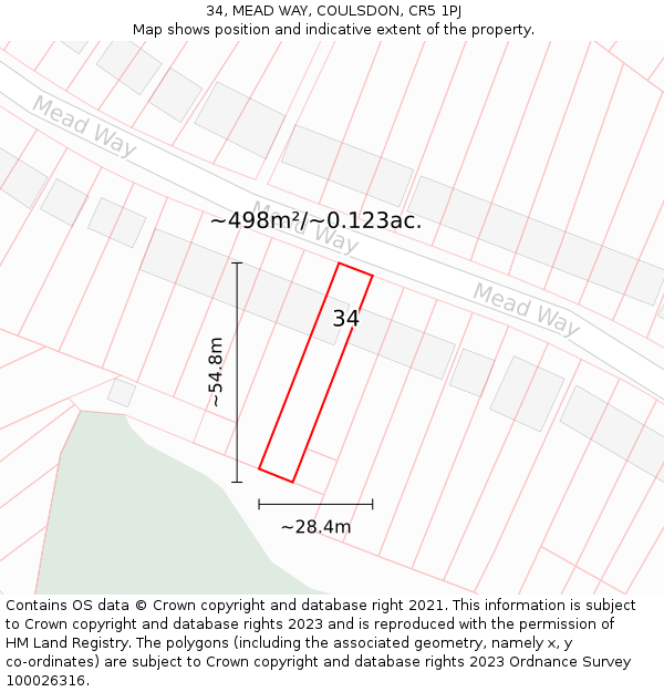 34, MEAD WAY, COULSDON, CR5 1PJ: Plot and title map