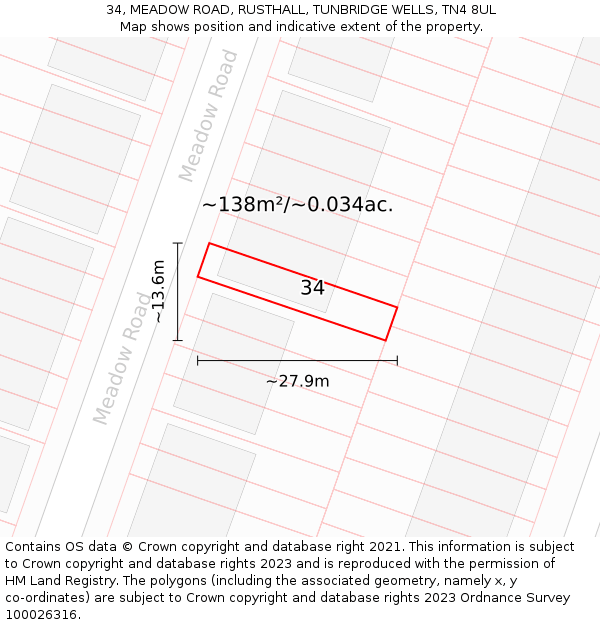 34, MEADOW ROAD, RUSTHALL, TUNBRIDGE WELLS, TN4 8UL: Plot and title map