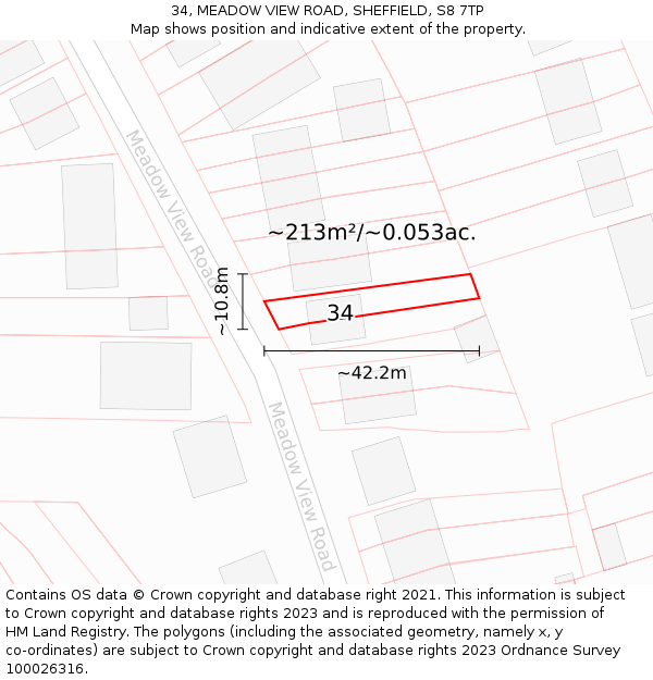 34, MEADOW VIEW ROAD, SHEFFIELD, S8 7TP: Plot and title map
