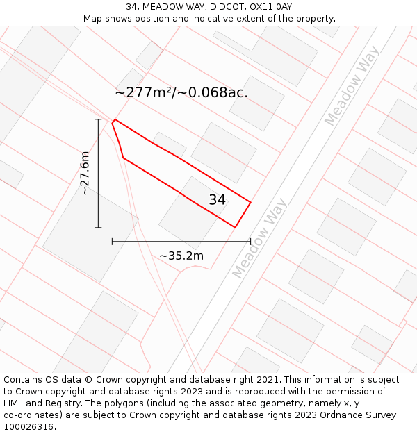 34, MEADOW WAY, DIDCOT, OX11 0AY: Plot and title map