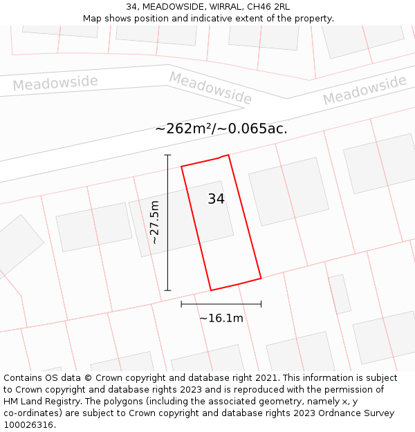 34, MEADOWSIDE, WIRRAL, CH46 2RL: Plot and title map