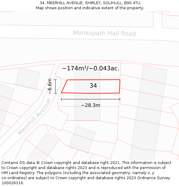 34, MEERHILL AVENUE, SHIRLEY, SOLIHULL, B90 4TU: Plot and title map