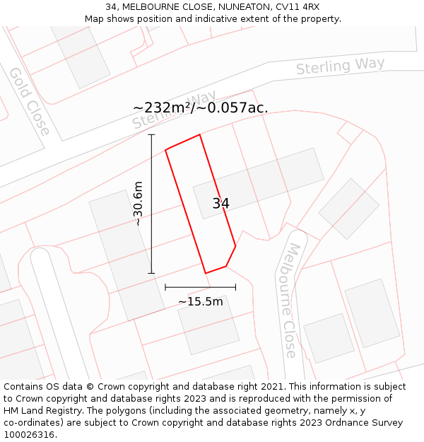 34, MELBOURNE CLOSE, NUNEATON, CV11 4RX: Plot and title map