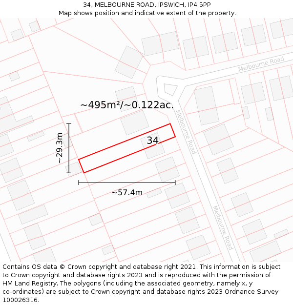 34, MELBOURNE ROAD, IPSWICH, IP4 5PP: Plot and title map