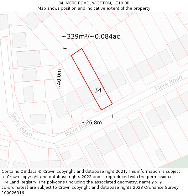 34, MERE ROAD, WIGSTON, LE18 3RJ: Plot and title map
